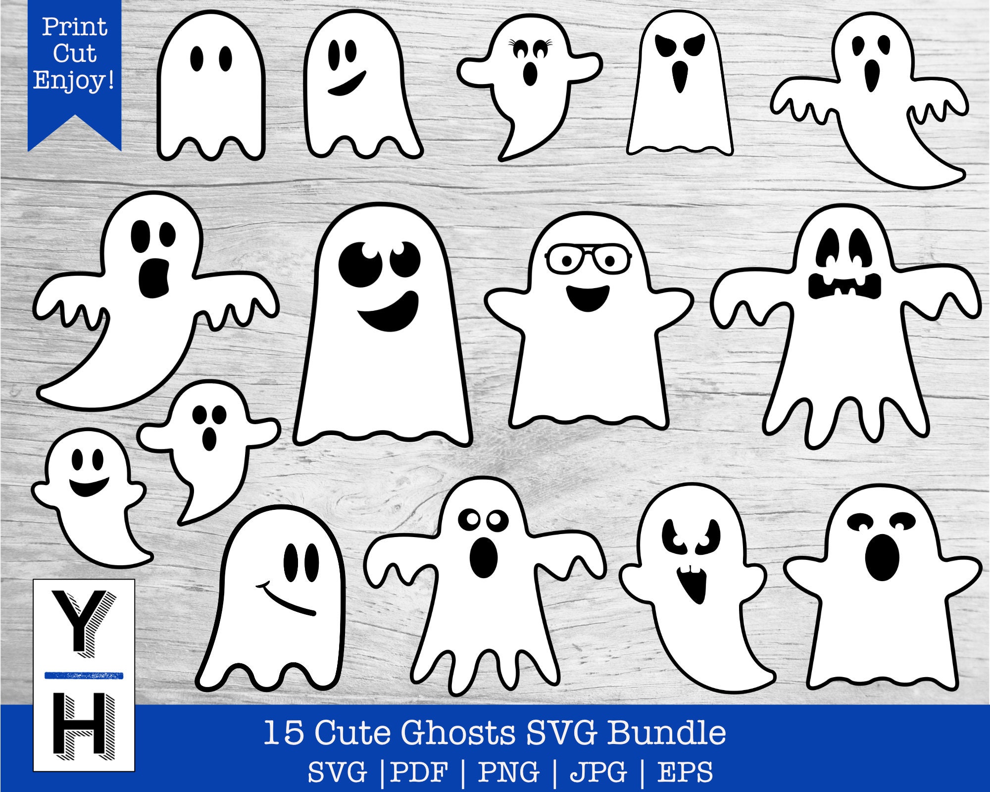 Ghost SVG Bundle | Ghost Face SVG | Cute Ghosts PNG Clipart for ...