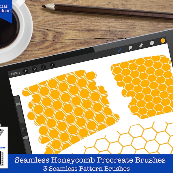 3 Seamless Honeycomb Procreate Brush | Procreate Brushes | Honeycomb Pattern Brush | Digital Brushes | Pattern Brushes