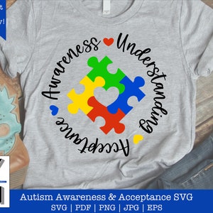 Autism SVG | Autism Awareness Understanding & Acceptance SVG | Autism Awareness Month Shirt Vector | Autism Spectrum Puzzle Heart Cutout