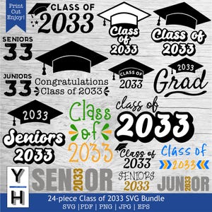 Class of 2033 SVG Bundle | Senior 2033 SVG | Seniors 2033 PNG | Senior Jersey | Graduation 2033 Clipart | Graduation Shirt | Graduation Cap