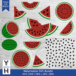 Watermelon SVG | Watermelon Clipart | Watermelon Slice SVG | Bitten Watermelon PNG | Kawaii Fruit | Melon | Summer Beach CutFile Glowforge