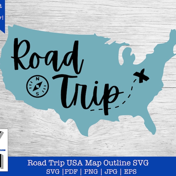 Road Trip SVG | Road Trip on a USA Map T-shirt SVG | Summer Vacation Clipart | Family Roadtrip png