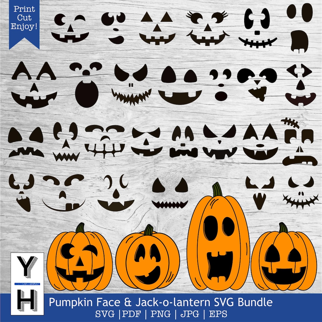 Pumpkin Face SVG Bundle | Cute Jack O Lantern SVG Bundle | Halloween ...