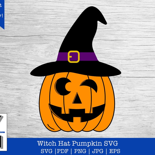 Pumpkin with Witch Hat SVG | Halloween Witch Pumpkin Shirt PNG | Jack O Lantern Clipart for Shirt or Mug