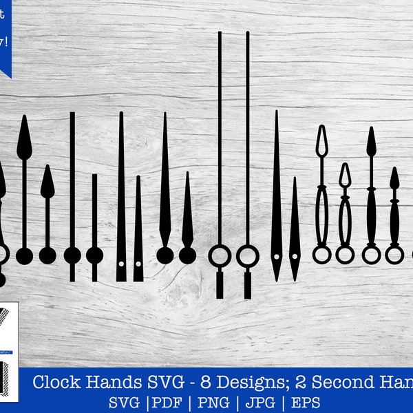 Clock Hands SVG | Watch Hands SVG | 8 Designs with 2 Second Hands | Clock Hands PNG Clipart