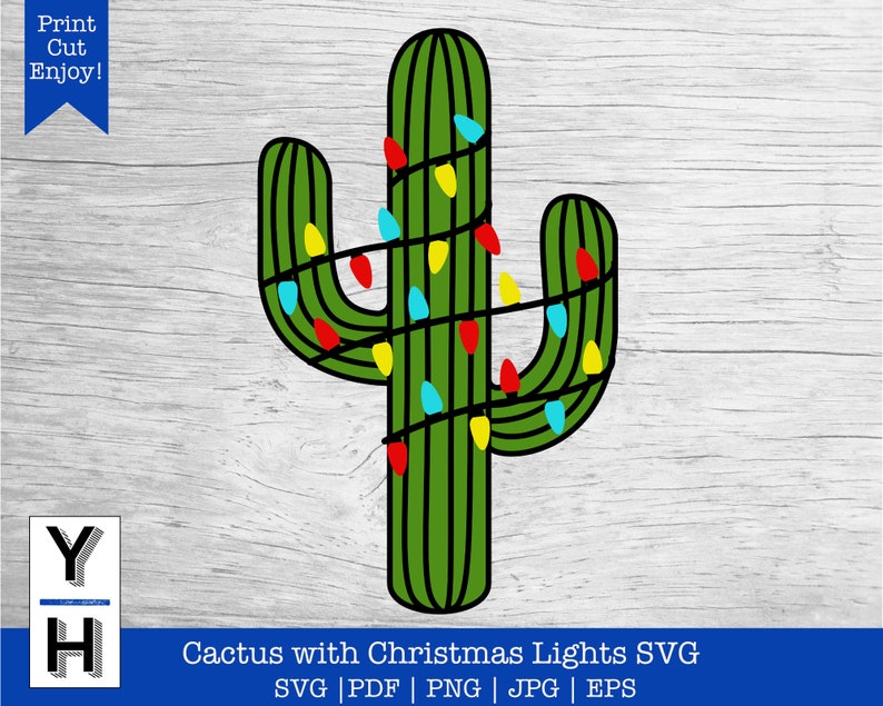 Christmas Cactus SVG Saguaro Cactus with Christmas Lights PNG Southwest Xmas Clipart Cactus con luces de Navidad SVG image 1