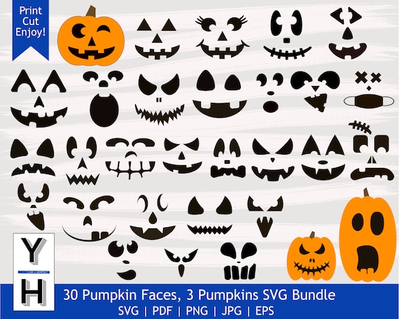 30 Pumpkin Face SVG Bundle  Cute Jack O Lantern PNG bundle