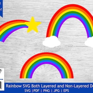 Rainbow SVG | Rainbow Star SVG | Rainbow Clipart | Rainbow with Clouds | Rainbow Shooting Star