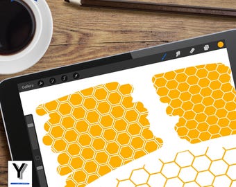 ハニカムProcreateブラシ：シームレスな六角形パターン8種類（デジタル