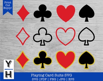 Playing Card Suits SVG | Playing Card Outlines and Layered SVG | Card Suits PNG