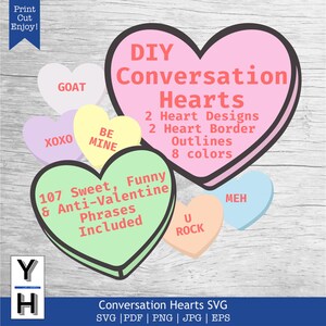 Konversations-Herzen SVG-Bundle | Blank Candy Hearts Valentinstag Printable | Bauen Sie Ihre eigenen DIY Konversation Herz Clipart | Liebe Herzen