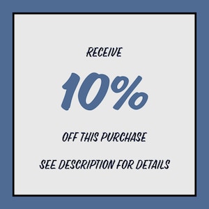 Puede incluir: Un gr&aacute;fico azul y blanco con el texto "RECIBE 10% DE DESCUENTO EN ESTA COMPRA VER DESCRIPCI&Oacute;N PARA DETALLES".