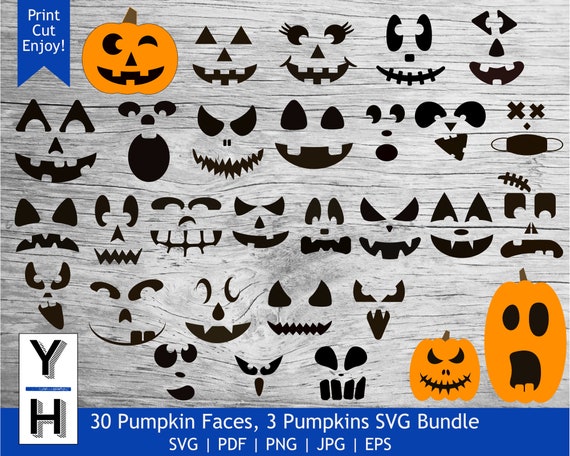 30 Pumpkin Face SVG Bundle  Cute Jack O Lantern PNG bundle