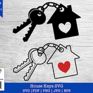 House with Heart Keychain SVG | House Key SVG | New Home SVG | House Keys png | Home Keys Clipart