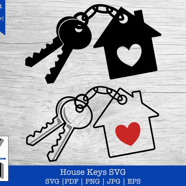 House with Heart Keychain SVG | House Key SVG | New Home SVG | House Keys png | Home Keys Clipart