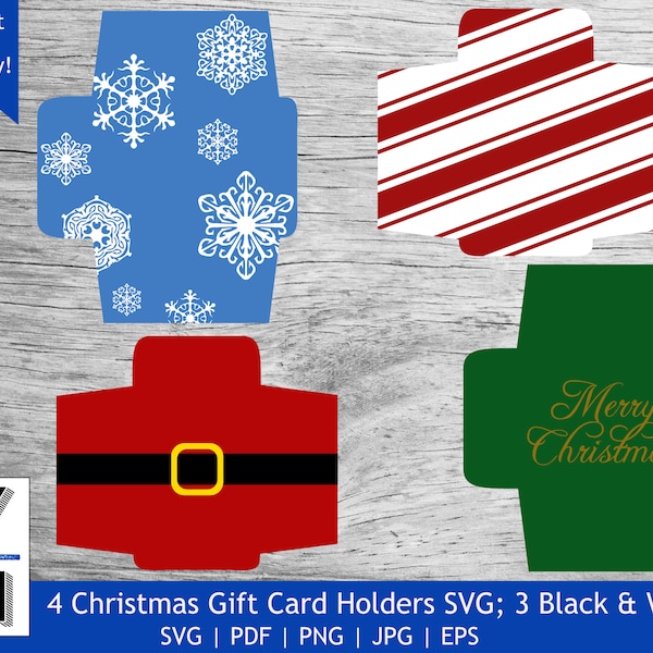 Christmas Holiday Gift Card Holder SVG Bundle Giftcard Printable with Black and White Printables for Foil Lamination Cut Files