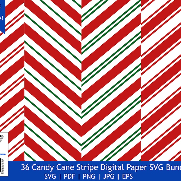 36 piece Candy Cane Stripe Pattern Digital Paper SVG Bundle PNG Printable