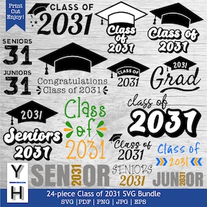 2031 年度生 SVG バンドル | シニア 2031 SVG | シニア PNG | シニア ジャージ | ジュニア イヤー | 卒業 2031 クリップアート | 卒業シャツ