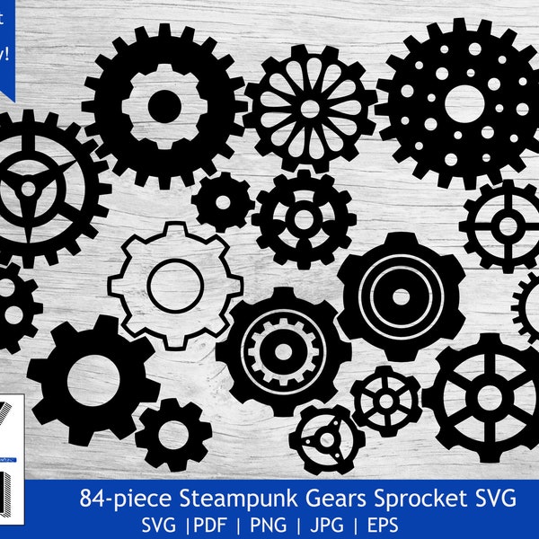 Steampunk SVG Bundle | de 84 pièces Engrenages SVG | Gear svg | Sprocket PNG | Steampunk Gear Clipart | Rouage