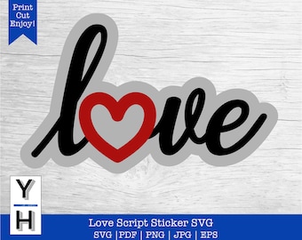 Love Script with Heart SVG | Love Cursive Heart PNG | Love SVG With Sticker Outline