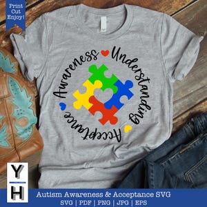 Autisme SVG | Sensibilisation à l'autisme, compréhension et acceptation SVG | T-shirt Du Mois De La Sensibilisation À L'Autisme | Casse-tête à découper en forme de coeur sur le spectre autistique