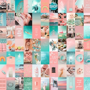 80 Pc Printed Peach and Teal Aesthetic Wall Collage Kit, Photo Collage ...
