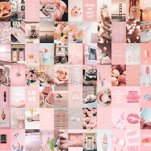 Pink Collage Kit 80 Pcs Peach Aesthetic Photo Wall Collage - Etsy