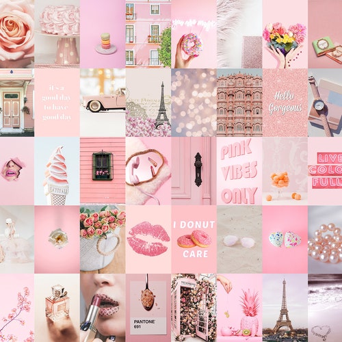 Paris Collage Kit Pink Aesthetic Photo Wall Collage Teen - Etsy