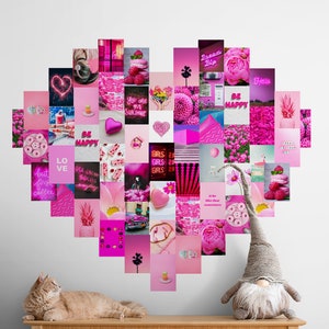 Neon Pink Photo Wall Collage Kit, Photo Wall Collage, Hot Pink Aesthetic Wall Collage, Teen Girl Gift, Teenage Bedroom, College Dorm Decor