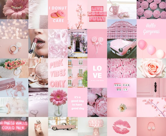 Light Pink Baby Pink Aesthetic Wall Collage Kit Digital Copy Pack Images