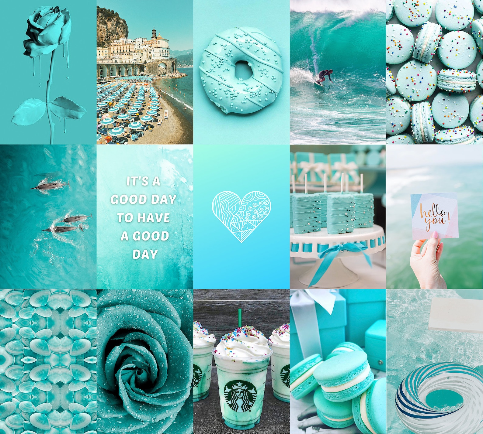 Teal Aesthetic Wall Collage Kit Turquoise Beach Pictures Etsy