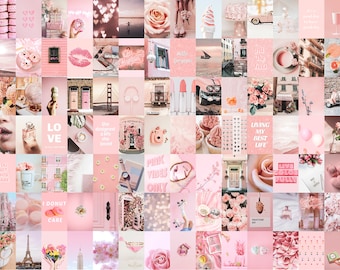 100 pcs Pink Collage Kit Wall Decor Aesthetic, Blush Pink Photo Collage, Dorm Wall Art, Pastel Room Decor, Teen Girl Bedroom, Pink Pictures