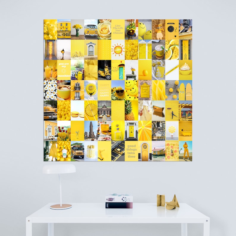 Yellow Collage Kit 80 Pcs Aesthetic Wall Collage Yellow Etsy