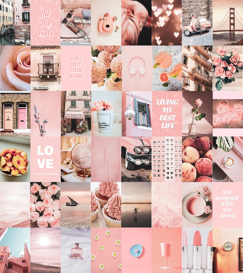Peachy Pink Vsco Wall Collage Kit Pink Aesthetic Wall Collage Etsy