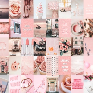 100 Pcs Pink Collage Kit Wall Decor Aesthetic, Blush Pink Photo Collage ...