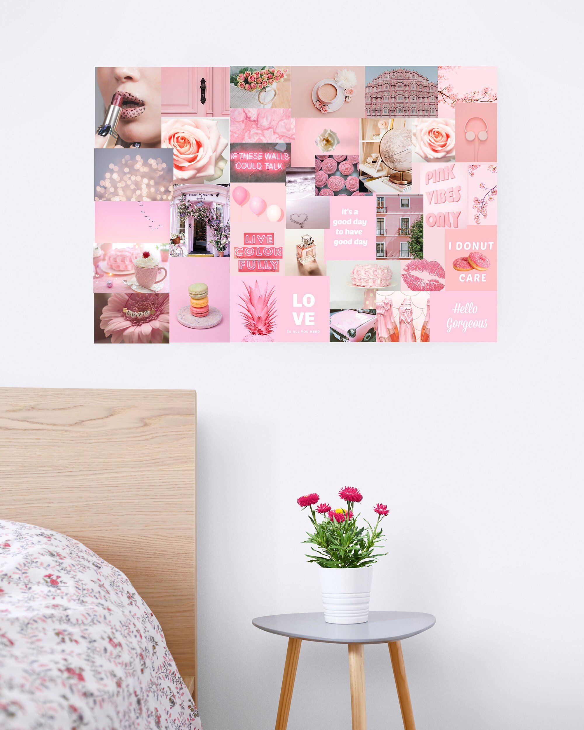 Wander More Wall Collage Kit Aesthetic Home Gifts for Her Pink Photo  Collage Kit Wall Decor Art 50 Printed Photos 