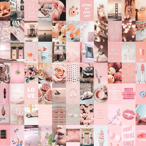 Photo Wall Collage Kit Pastel Pink Aesthetic Happy Quotes - Etsy