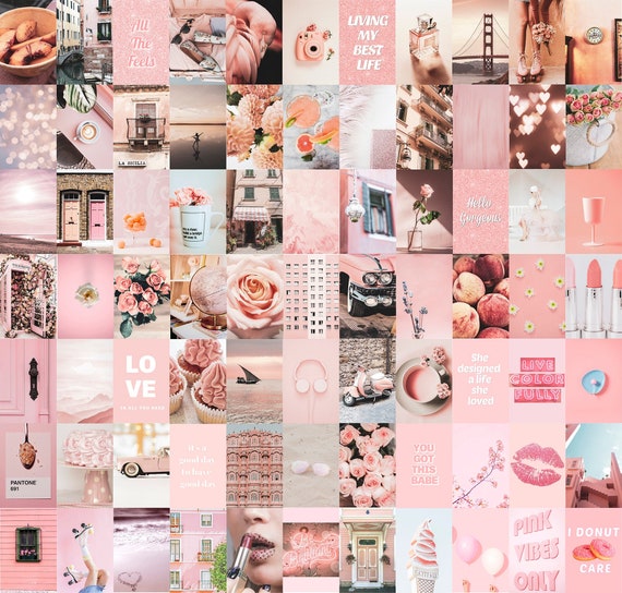 Pink Collage Kit 80 Pcs Peach Aesthetic Photo Wall Collage Etsy Ireland 