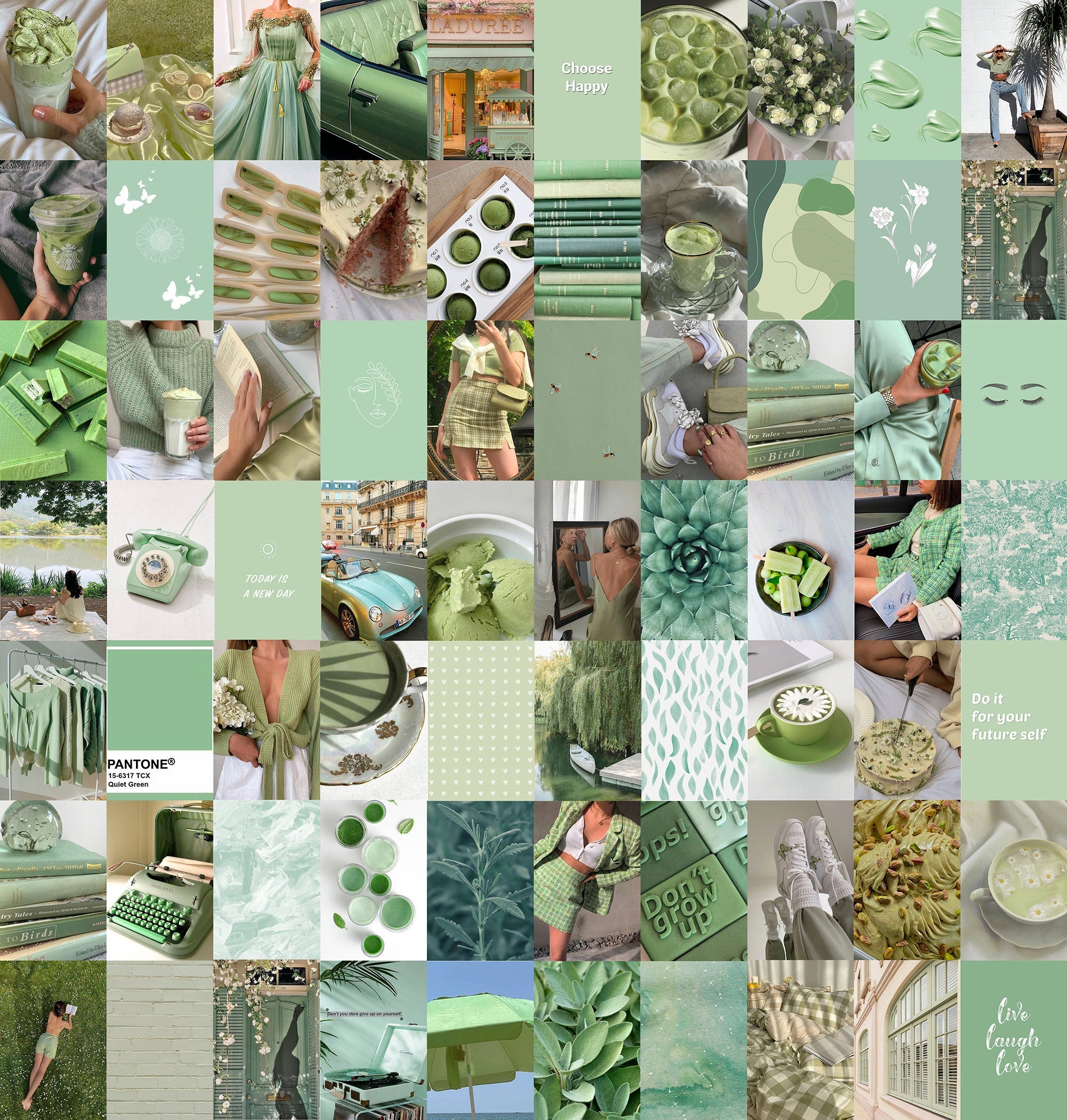 Printed Sage Green Wall Collage Kit 70 pcs, Mint Aesthetic Pictures, Matcha  Aesthetic Photo Wall Art, Dorm Wall, Boho Teen Girl Room Decor