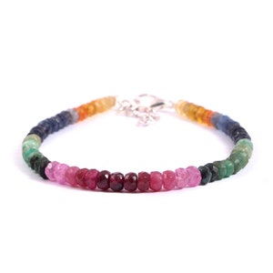 AAA ++ Qualität, natürliche Multi Saphir Smaragd Rubin Edelstein facettierte Perlen Armband 7 Zoll, 4,5 bis 5 MM