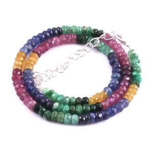 16 Inches, Natural Precious Multi Sapphire Emerald Ruby Gemstone Beads Necklace, 5 To 5.5 MM