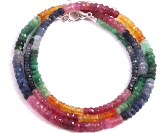 Highest Quality MULTI Color Sapphire Gemstone BeadsNatural Rondelle Shape 3mm 12\u201dFaceted Micro Cut Multi Sapphire Beads 1Strands !!