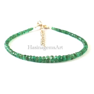 AAA++ Top Grade Natural Zambian Emerald Gemstone Faceted Rondelle Beads Beaded Bracelet 7 Inches, 2.5 To 4.5 mm