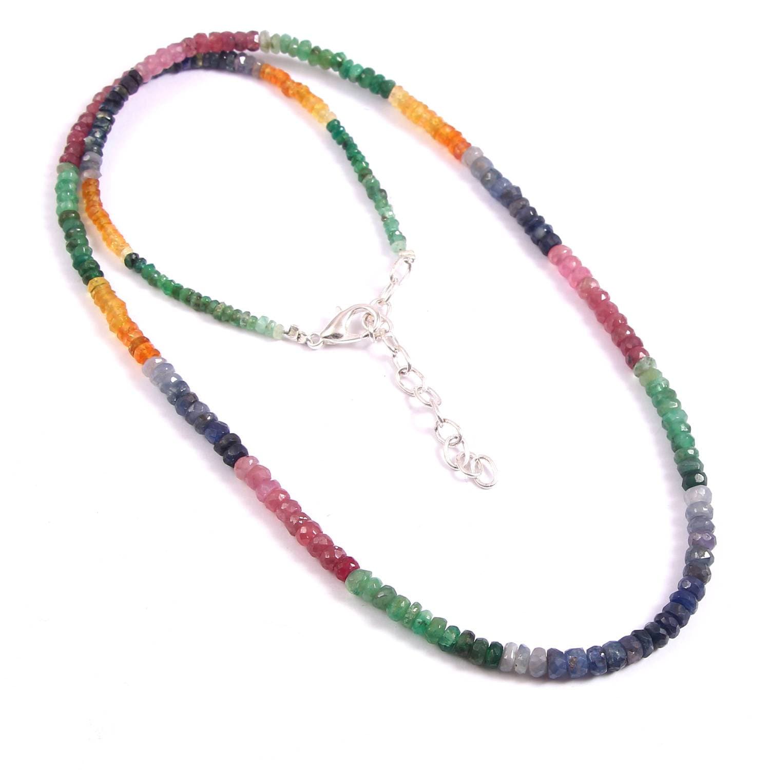 Natural Precious Multi Sapphire Emerald Ruby Gemstone Beads Necklace ...