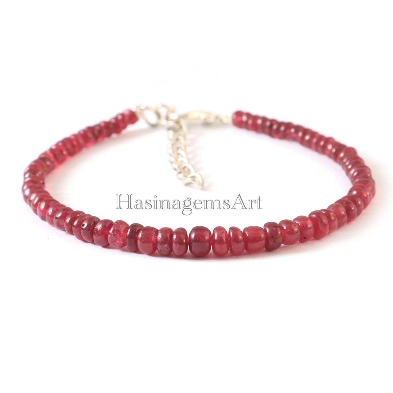 Bracelet de perles rondes lisses rubis AAA+ 7 pouces, Bracelet de perles de pierres précieuses rubis naturel, Bracelet de perles de rubis rares 3,5 à 5 mm