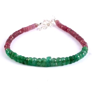 Natural Ruby Emerald Faceted Rondelle Beads 7 Inches Bracelet, Natural Ruby Emerald Gemstone Beads Bracelet, 3.5 To 6.5 MM