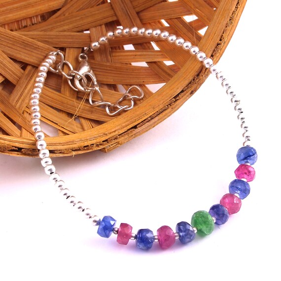 Natural Blue Sapphire Tasvorite Ruby Faceted Bracelet Gemstone, Beaded  Bracelet Gemstone, Inches Faceted Bracelet Jewelry Gemstone
