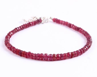AAA+++ Unheated Natural Ruby Faceted Rondelle Beads 7 Inches Bracelet, Natural Ruby Gemstone Beads Bracelet, Rare Ruby Beads Bracelet