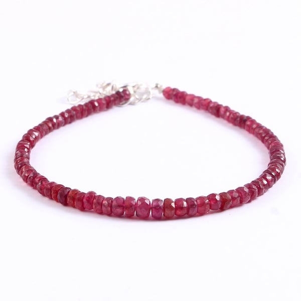 AAA+++ Unheated Natural Ruby Faceted Rondelle Beads 7 Inches Bracelet, Natural Ruby Gemstone Beads Bracelet, Rare Ruby Beads Bracelet