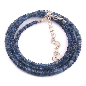 100% Natural Blue Sapphire Gemstone Faceted Beads Necklace 18 Inches, AAA+++ Grade Natural Sapphire, Blue Sapphire Rondelle Beads,